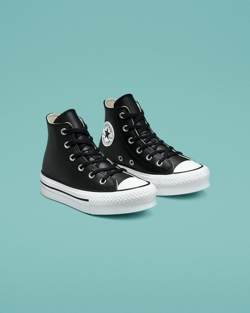 Topanky Na Platforme Converse Chuck Taylor All Star Lift Kozene Vysoke Dievcenske Čierne Béžové Biele | SK F11DRG6